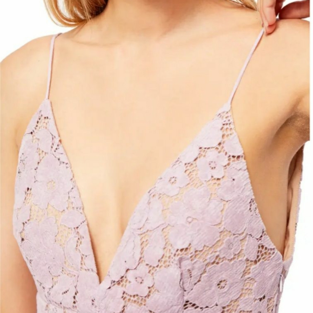 Free People New Dangerous Love Lace Mini Dress Size 12 Lavender